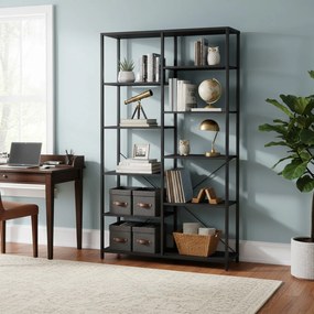Estante com 5 prateleiras sala, escritório, montagem fácil 30 x 100 x 170 cm preto