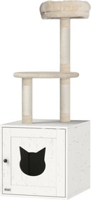Movel para caixa de areia gatos (NÃO INCLUIDA) 47 x 52 x 129 cm, 2 em 1 com arranhador, postes para arranhar, creme