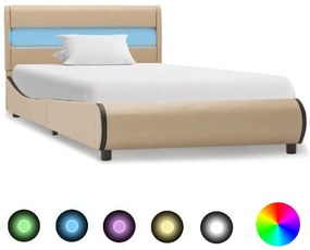 vidaXL Estrutura de cama c/ LEDs 90x200 cm couro artificial cappuccino