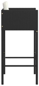 Bancos de bar com almofadões 4 pcs vime PE preto