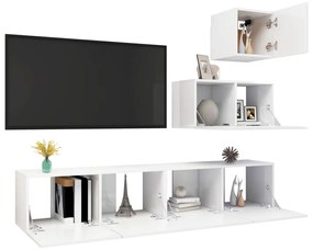 4 pcs conjunto de móveis de TV contraplacado branco brilhante
