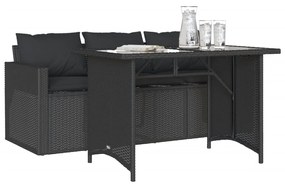 2 pcs conjunto de jantar p/ jardim c/ almofadões vime PE preto
