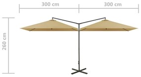 Guarda-sol jardim duplo poste aço 600x300 cm cinza-acastanhado
