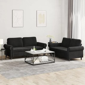 3202215 vidaXL 2 pcs conjunto de sofás com almofadões veludo preto