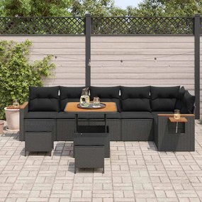Conjunto de Sofás de Jardim vidaXL com Almofadas Preto Rattan Poliéste