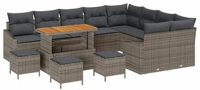 Conjunto de Sofá de Jardim de 13 Peças com Almofadas Cinza em Rattan S