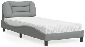 vidaXL Cama com colchão 90x190 cm tecido cinzento-claro