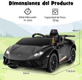 Carro Elétrico Lamborghini Licenciado para Crianças 12V com Controlo Remoto Luzes LED Música Buzina Arranque Suave Preto