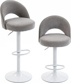 HOMCOM Conjunto de 2 Banquetas de Bar, Banquetas Ajustáveis em Altura, Assento Estofado em Chenille, Giratórias 360°, Cinza | Aosom Portugal