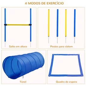Treino de Agilidade para Cães Obstáculos de Salto para Cães com Altura Ajustável Túnel e Bolsa de Transporte Azul