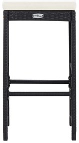 7 pcs conjunto bar para jardim c/ almofadões vime PE preto