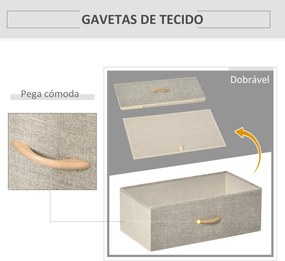 Cómoda com 4 Gavetas Dobráveis e Prateleira Aberta Cómoda com Gavetas de Tecido Anti-Tombo 58x29x103cm Madeira e Cinza Claro