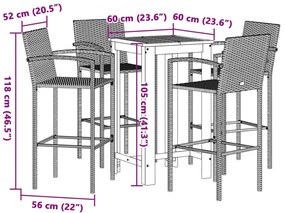 5 pcs conjunto de bar p/ jardim acácia maciça/vime PE castanho