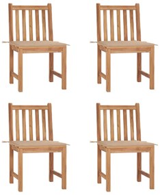 vidaXL Cadeiras de jardim c/ almofadões 4 pcs madeira de teca maciça