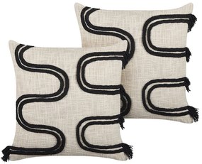 Conjunto de 2 almofadas decorativas em algodão creme e preto 45 x 45 cm FUCHSIA Beliani
