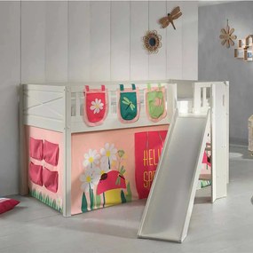 Conjunto cama Infantil SCOTT + escorrega + cortina de brincar SPRING + 3 bolsos de arrumação Branca
