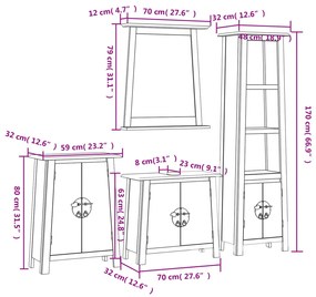 4 pcs conjunto móveis p/ casa de banho madeira de pinho maciça