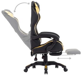 Cadeira estilo corrida c/ apoio pés couro artif. dourado/preto