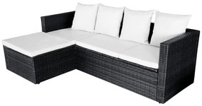 4 pcs conjunto lounge de jardim c/ almofadões vime PE preto