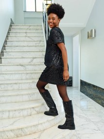 Vestido com lantejoulas, para grávida preto