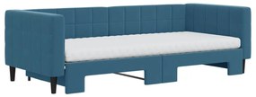 Sofá-cama com gavetão e colchões 90x200 cm veludo azul