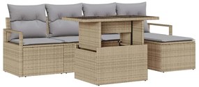 Conjunto de Sofás de Jardim vidaXL com Almofadas Bege Rattan Poliéster