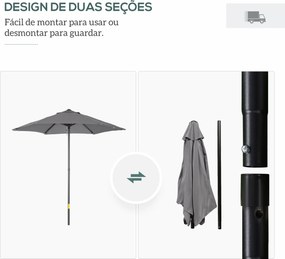 Chapéu de Sol para Terraço Exterior com Cobertura Ventilada e Mastro Desmontável de Alumínio para Jardim e Pátio Cinzento Escuro