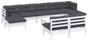 10 pcs conjunto lounge de jardim c/ almofadões pinho branco