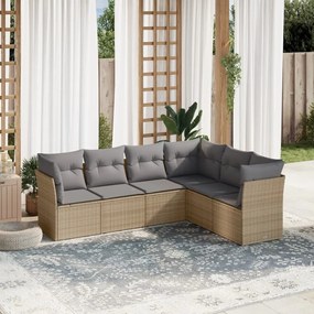 6 pcs conjunto de sofás p/ jardim com almofadões vime PE bege