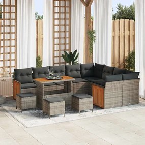 vidaXL Conjunto de Sofá de Jardim em 13 Peças com Almofadas Cinza Rattan Polímero Acácia