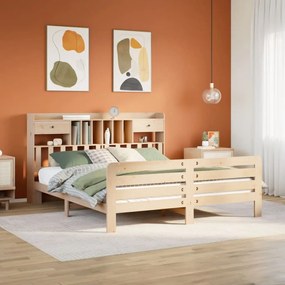 vidaXL Cama com estante sem colchão 200x200 cm pinho maciço