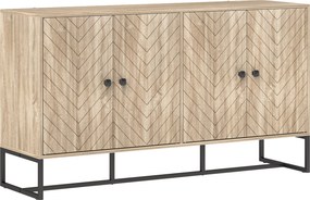 HOMCOM Aparador de Sala com 4 Portas com Design Chevron Prateleiras Ajustáveis Pés de Aço 140,5x40x81,5 cm Carvalho | Aosom Portugal