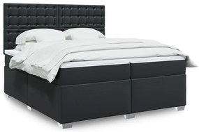 Cama com molas/colchão 200x200 cm couro artificial preto