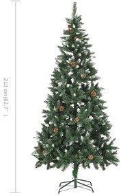 Árvore de Natal artificial com pinhas e brilho branco 210 cm