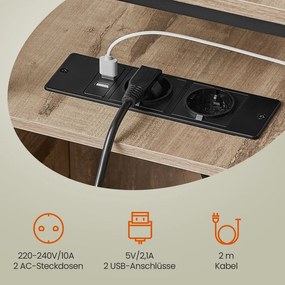 Mesa apoio, mesa de cabeçeira 60 x 35 x 61 cm com estação de carregamento e 2 gavetas castanho camelo-preto