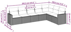 7 pcs conjunto de sofás p/ jardim com almofadões vime PE bege