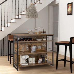 Mesa de bar alta Armário de bar de cozinha 4 níveis com 3 Estantes Prateleiras para vinhos Ilha de cozinha 120 x 60 x 101 cm Castanho