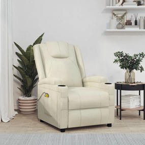 321312 vidaXL Cadeira de massagens couro artificial branco nata