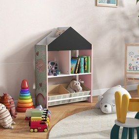 Estante para Brinquedos Organizador Infantil com Prateleiras Abertas e 2 Caixas de Tecido não Tecido Amovíveis 62,4x26,5x90 cm Rosa