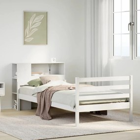 Cama com estante sem colchão 100x200 cm pinho maciço branco