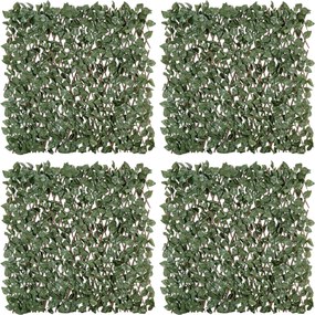 Conjunto de 4 sebes artificiais de hera extensível 200 x 100 cm, folhagem de poliéster com efeito de vime para proteção da privacidade, verde