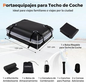 Mala de tejadilho universal para carro 131 x 101 x 45 cm, impermeável em PVC, 600 L, com 6 ganchos, 10 correias, faixas refletoras e saco de transport