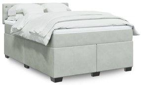 vidaXL Cama com molas/colchão 160x200 cm veludo cinzento-claro