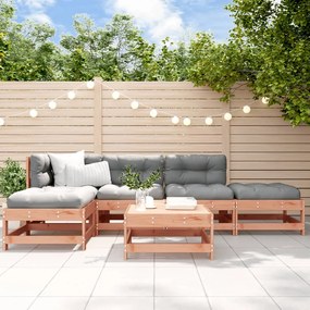 6 pcs conjunto lounge de jardim madeira de douglas maciça