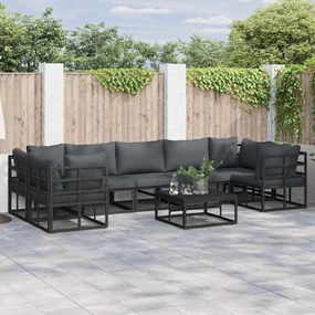 vidaXL Conjunto de Sofá de Jardim com almofada 7 pcs Preto Alumínio