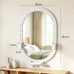 Espelho de Parede Decorativo com Painel Perfurado 90x60 cm para Sala e Quarto Branco