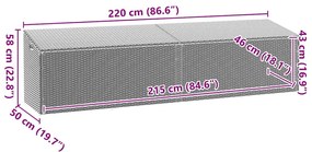 Caixa de arrumação para jardim 220x50x58 cm vime PE Bege