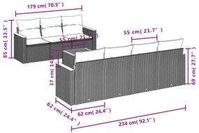 8 pcs conjunto de sofás p/ jardim com almofadões vime PE bege