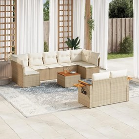 10 pcs conjunto de sofás p/ jardim com almofadões vime PE bege