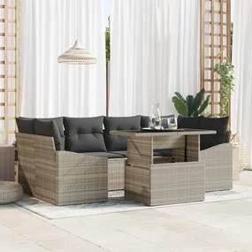 vidaXL Conjunto de Sofá de Jardim de 7 Peças com Almofadas Cinza Claro em Rattan